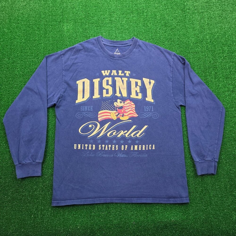 Walt Disney World Tshirt Mens Large Blue Mickey Mouse Long Sleeve USA Florida